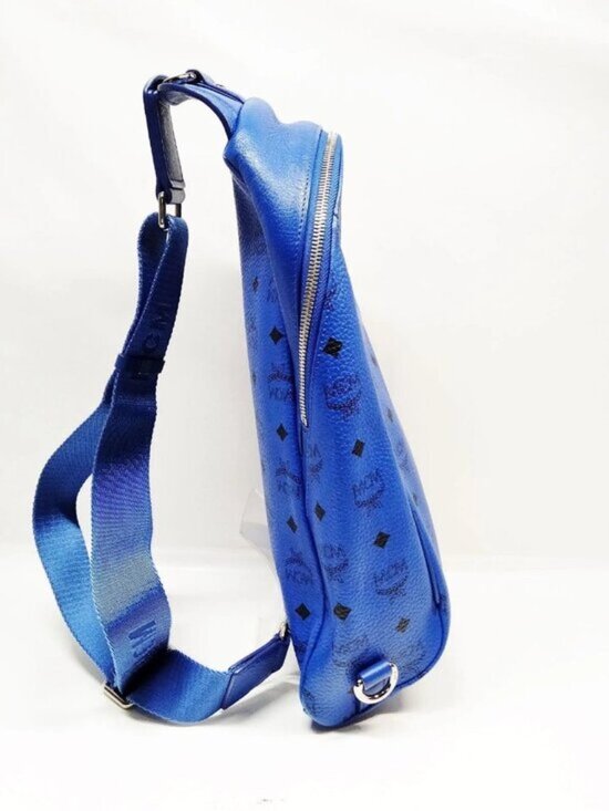 Authentic MCM Stark Blue Visetos Leather Backpack Unisex Designer Bag